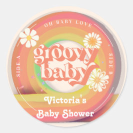 Groovy Retro Vinyl Record Baby Shower Runder Aufkleber