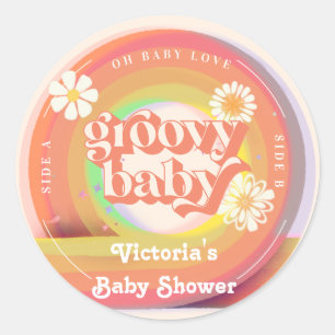 Groovy Retro Vinyl Record Baby Shower Runder Aufkleber
