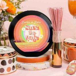 Groovy Retro Vinyl Record Save the Date Einladung