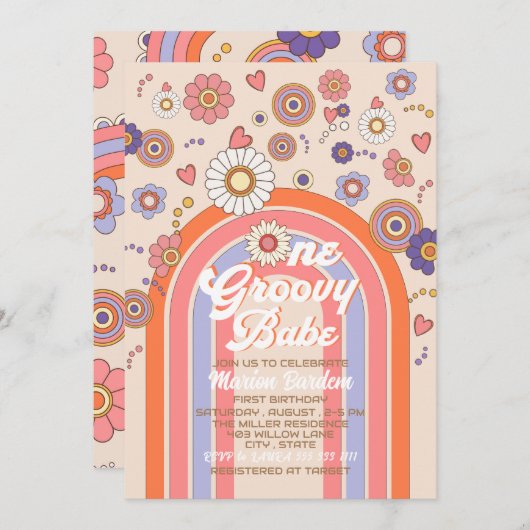 Groovy Retro Wasserfarbe ein Baby feiern Einladung (Vorne/Hinten)