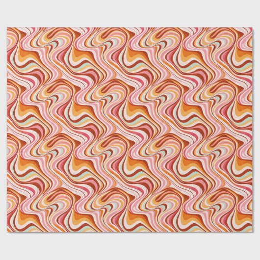 Groovy Retro Waves - Warme psychedelische Wirbel Geschenkpapier (Flach)