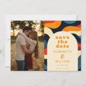 Groovy Retro Wavy Boho Wedding Foto Save The Date (Vorderseite)