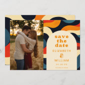Groovy Retro Wavy Boho Wedding Foto Save The Date (Vorne/Hinten)