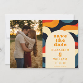 Groovy Retro Wavy Boho Wedding Foto Save The Date