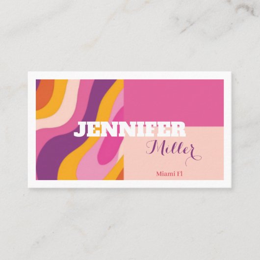 Groovy Retro Wavy Lines Social Media QR-Code Visitenkarte (Vorderseite)