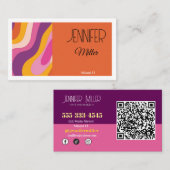 Groovy Retro Wavy Lines Social Media QR-Code Visitenkarte (Vorne/Hinten)