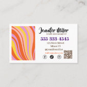 Groovy Retro Wavy Lines Social Media QR-Code Visitenkarte (Rückseite)