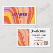 Groovy Retro Wavy Lines Social Media QR-Code Visitenkarte (Vorne/Hinten)