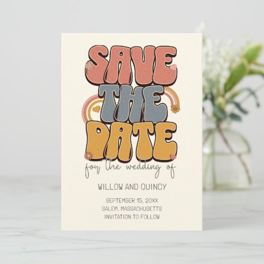Groovy Retro Wedding speichert das Datum Save The Date (Stehend Vorderseite)