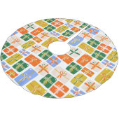 Groovy Retro Weihnachten Feierliche bunte Geschenk Polyester Weihnachtsbaumdecke (Schrägansicht)