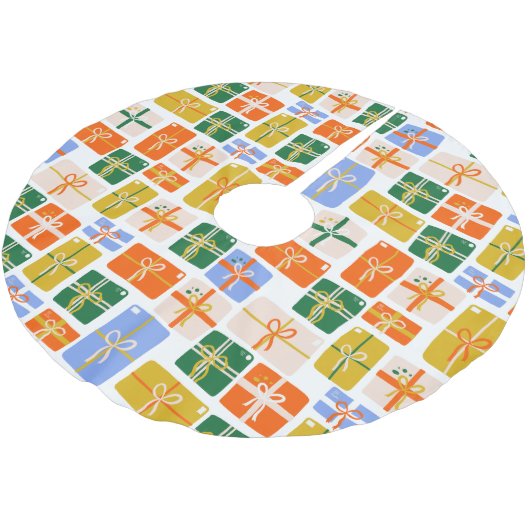 Groovy Retro Weihnachten Feierliche bunte Geschenk Polyester Weihnachtsbaumdecke (Schrägansicht)