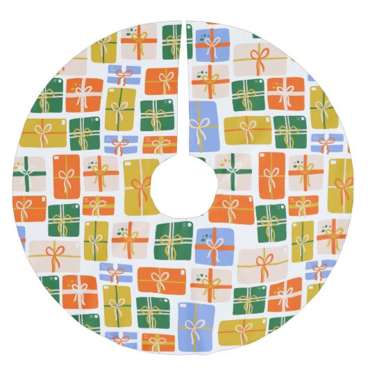 Groovy Retro Weihnachten Feierliche bunte Geschenk Polyester Weihnachtsbaumdecke (Vorderseite)