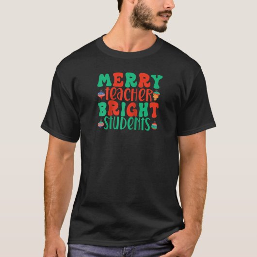 Groovy Retro Weihnachten fröhlich helle Lehrer Sch T-Shirt (Vorderseite)