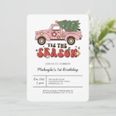 Groovy Retro Weihnachten Geburtstag Einladung (Stehend Vorderseite)