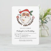 Groovy Retro Weihnachten Geburtstag Einladung (Stehend Vorderseite)