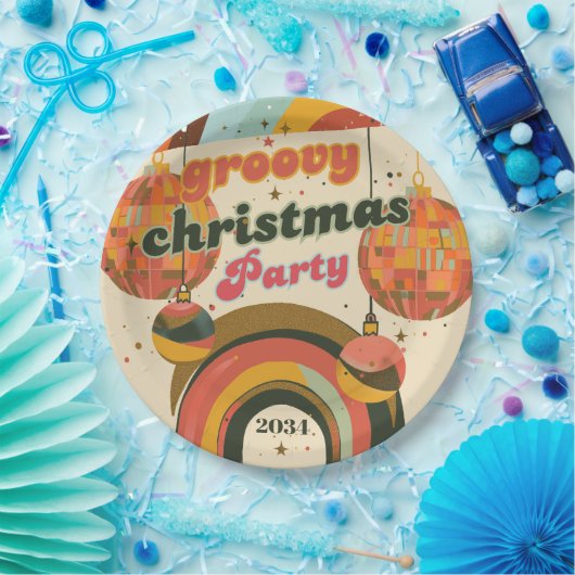 Groovy Retro Weihnachts70er Inspiriert Pappteller (Party)