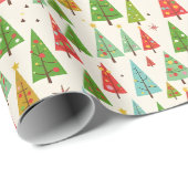 Groovy Retro-Weihnachtsbäume Geschenkpapier (Rolleneckpunkt)