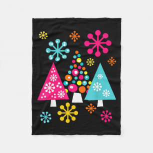 Groovy Retro Weihnachtsbäume und Schneeflocken Fleecedecke