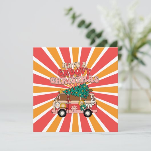 Groovy Retro Weihnachtskarte Feiertagskarte (Stehend Vorderseite)