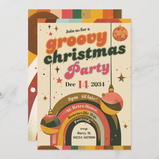 Groovy Retro Weihnachtskarten - 70er Inspiriert Einladung (Vorne/Hinten)