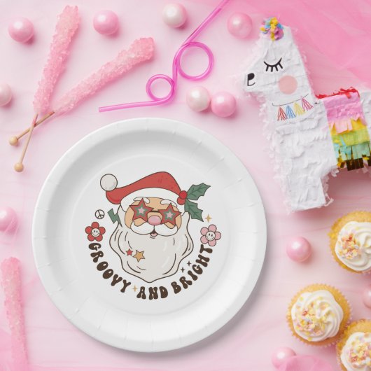Groovy Retro Weihnachtspapier-Teller Pappteller (Party)