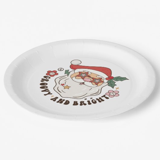 Groovy Retro Weihnachtspapier-Teller Pappteller (Schrägansicht)