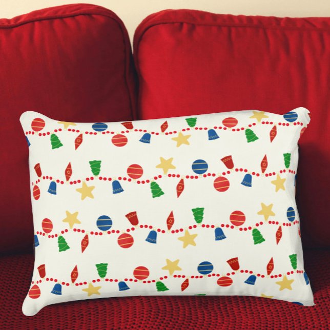 Groovy Retro Weihnachtsschmuck und Garland Dekokissen (red blue gold vintage Christmas ornaments pillow)