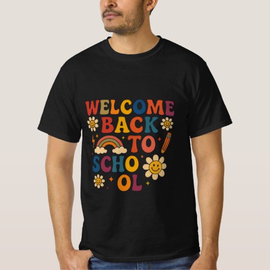 Groovy Retro "Welcome Back to School" Design T-Shirt (Vorderseite)