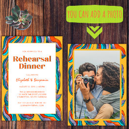 Groovy Retro Yellow Foto Hochzeit Probe Dinner Einladung