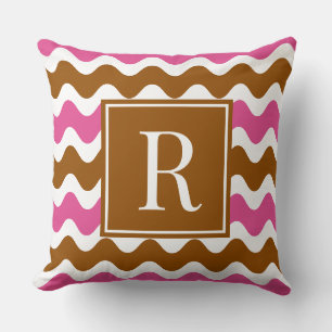 Groovy Ric Rac Streifen Horizontal Braun und Hot P Kissen