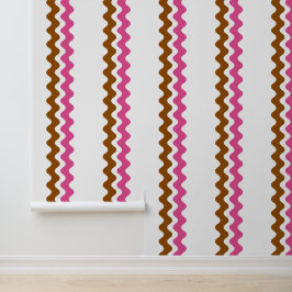 Groovy Ric Rac Streifen - Vertikal Braun und Hot P Tapete