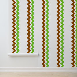 Groovy Ric Rac Streifen - Vertikal Braun und Limet Tapete