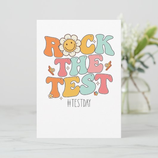 Groovy Rock the Test Motivierend Testing Day Einladung (Stehend Vorderseite)