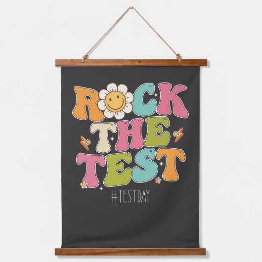 Groovy Rock the Test Motivierend Testing Day Wandteppich Mit Holzrahmen (Vorderseite)