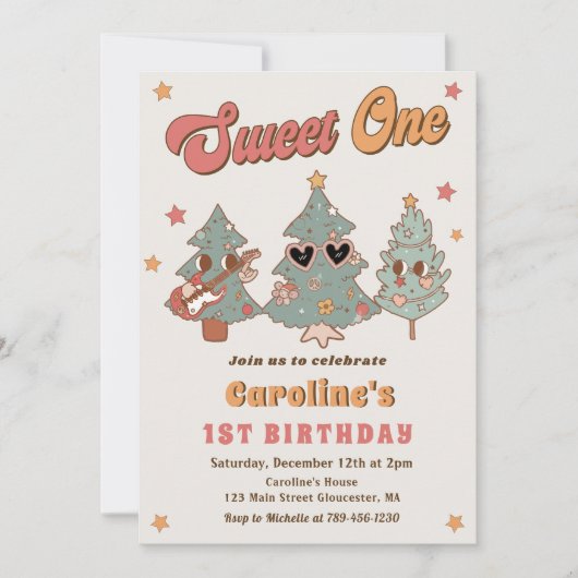 Groovy Rockin Weihnachtsbaum Hippie Birthday Einladung (Vorderseite)