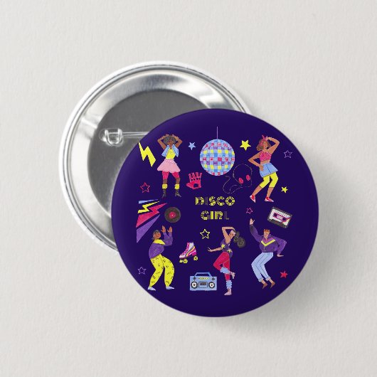 Groovy Roller Disco Lila Party Millennial Retro Button (Vorne & Hinten)