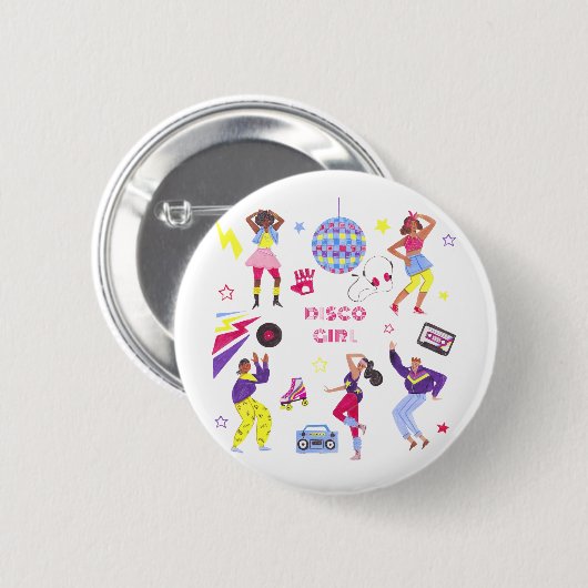 Groovy Roller Disco Lila Party Millennial Retro Button (Vorne & Hinten)