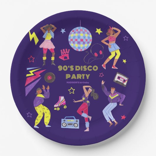 Groovy Roller Disco Lila Party Millennial Retro Pappteller (Vorderseite)