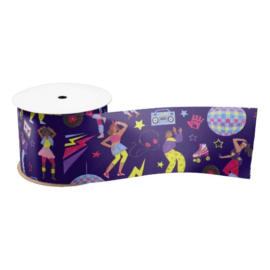 Groovy Roller Disco Lila Party Millennial Retro Satinband (Spule)