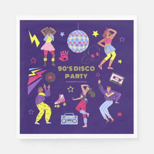 Groovy Roller Disco Lila Party Millennial Retro Serviette (Vorderseite)