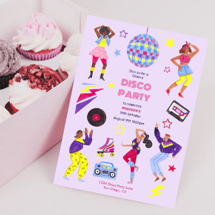 Groovy Roller Disco Mädchen Lila Party Retro Einladung