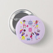 Groovy Roller Disco Party Retro 80er Dancing Peopl Button (Vorne & Hinten)