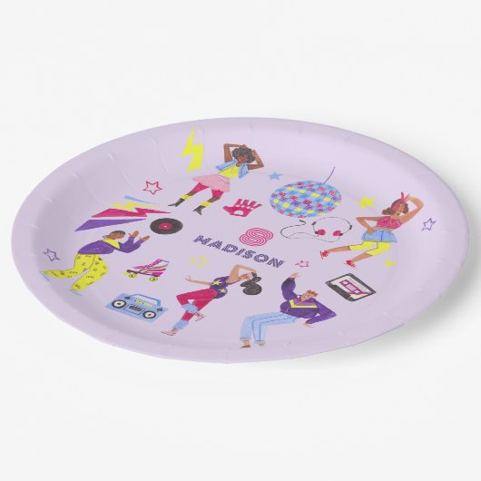 Groovy Roller Disco Party Retro 80er Discoball Pappteller (Schrägansicht)