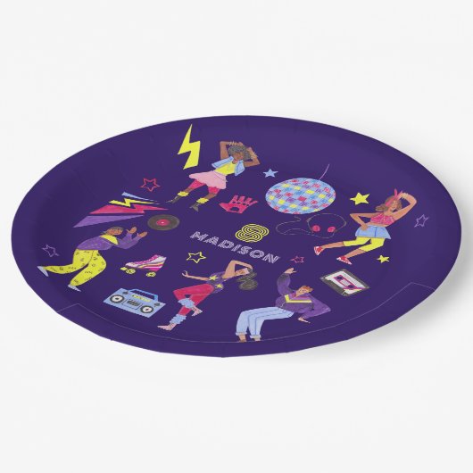 Groovy Roller Disco Party Retro 80er Discoball Pappteller (Schrägansicht)