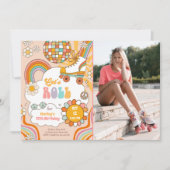 Groovy Roller Skate Retro 70er Rainbow Birthday Einladung (Vorderseite)