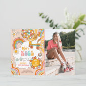 Groovy Roller Skate Retro 70er Rainbow Birthday Einladung (Stehend Vorderseite)
