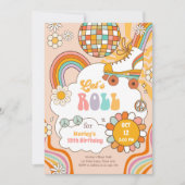 Groovy Roller Skate Retro 70er Rainbow Birthday Einladung (Vorderseite)