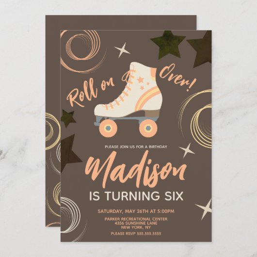 Groovy Roller Skate Rollerskating Einladung (Vorne/Hinten)
