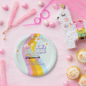 Groovy Rollerskating Retro Rainbow Birthday Pappteller (Party)