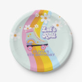 Groovy Rollerskating Retro Rainbow Birthday Pappteller (Vorderseite)